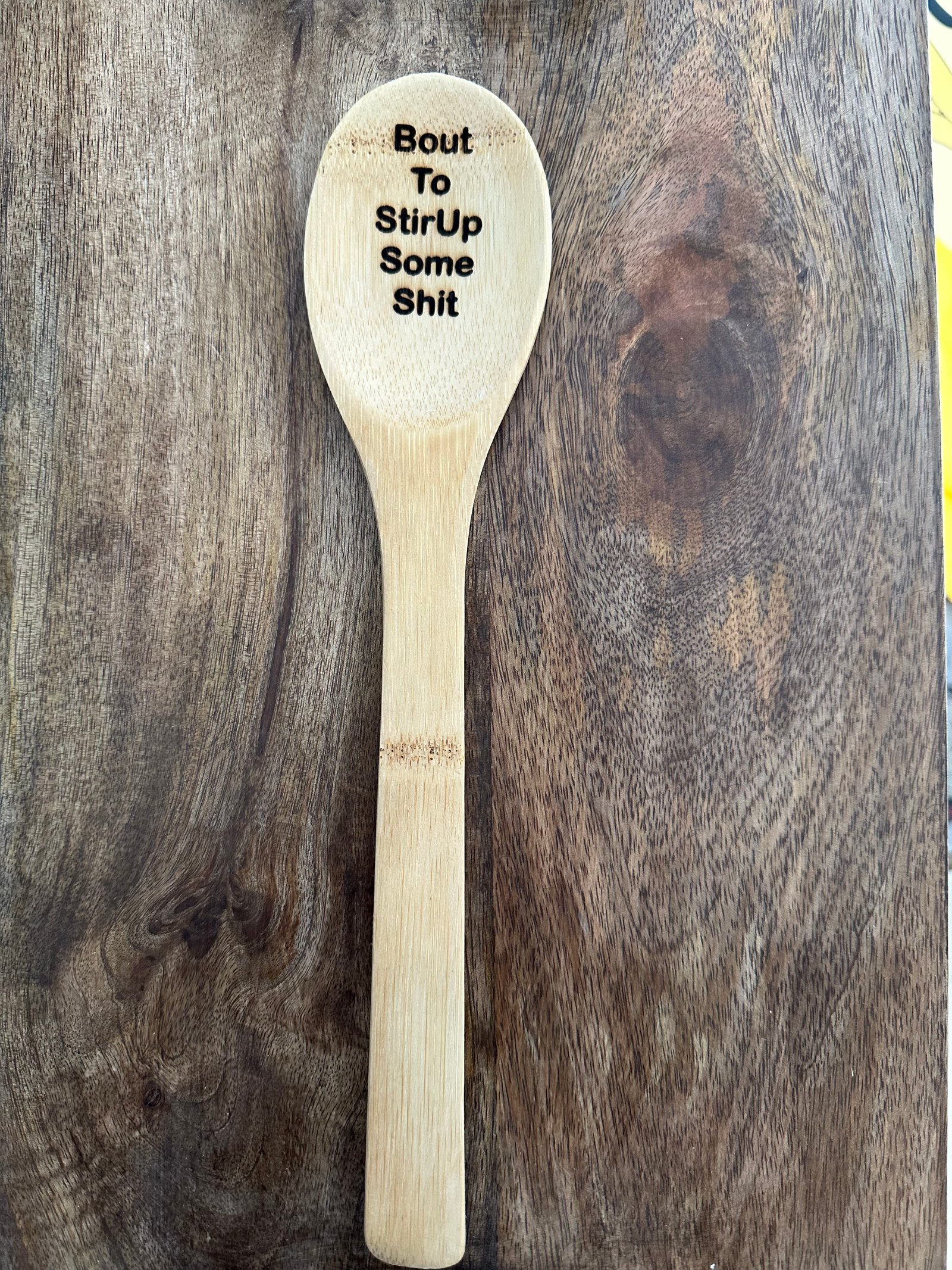 Laser engraved wood spoon